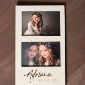 Imán de madera con dos fotos